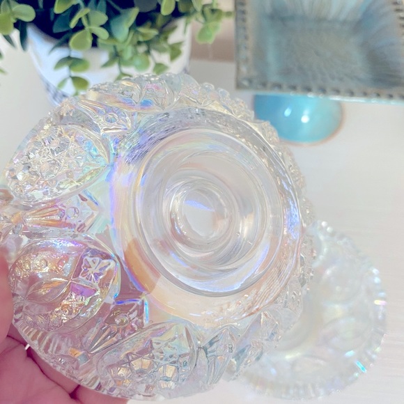 RARE LE Smith Candle Holder McKee Vintage Irridecent Carnival Glass Glentec Set - Picture 2 of 6